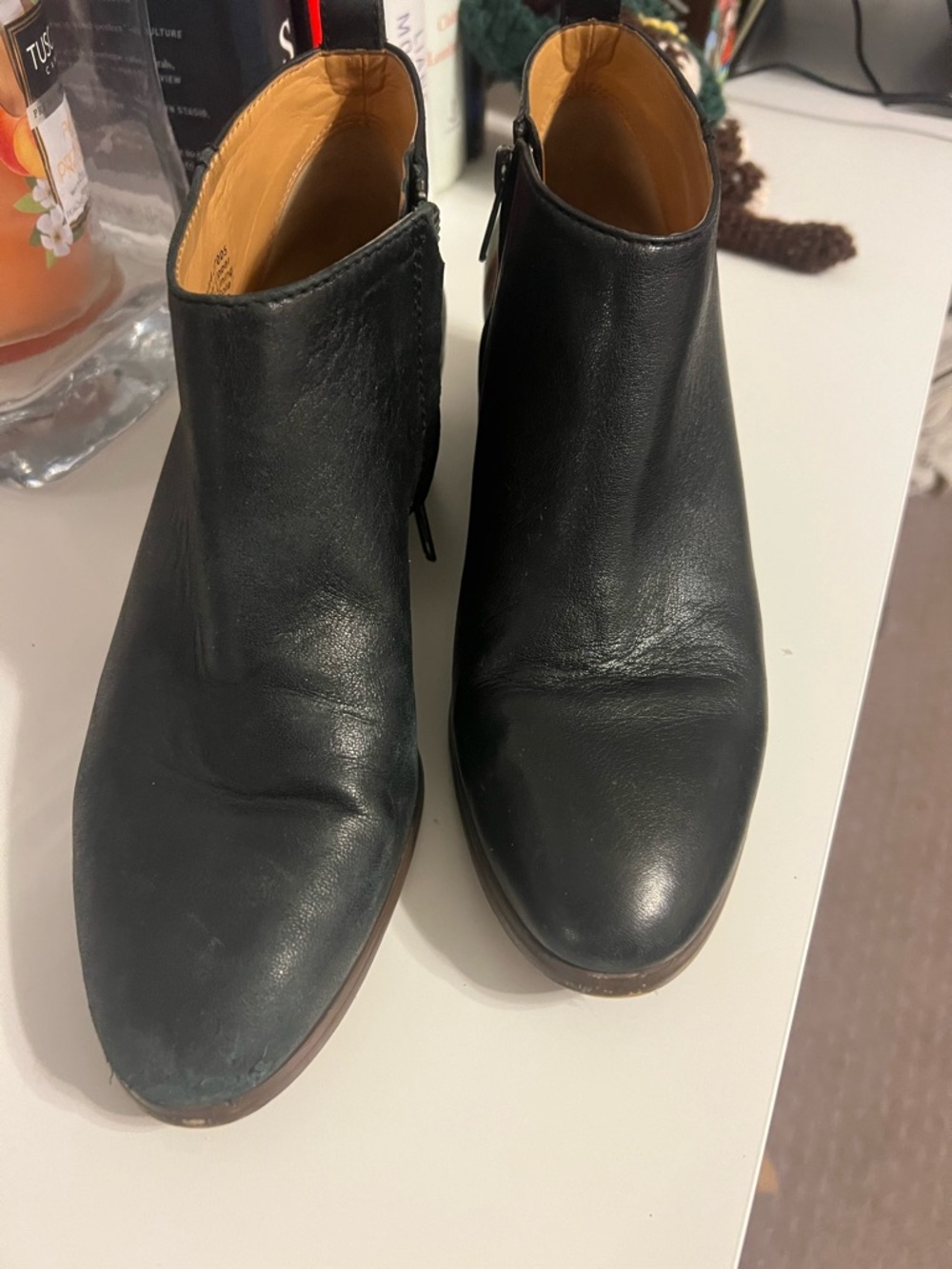 J. Crew Black Leather Ankle Booties with Side Zip